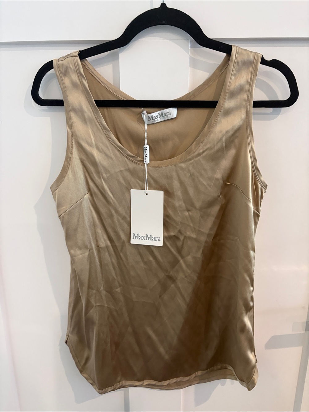 MaxMara Satin-Effect Tank Top in Beige silk
